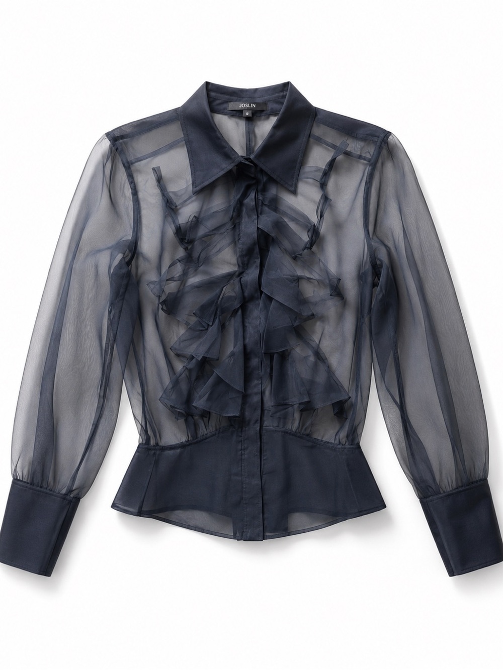 Gucci Black Sheer Ruffle Button-Down Blouse vintage spring/summer 1999 tom ford